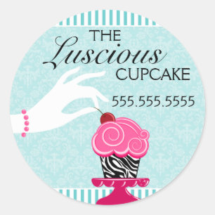 Zebra Cupcake Teal Damask Bakery Seals