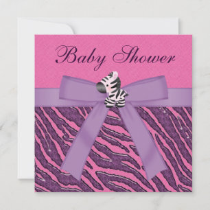 Zebra & Cupcakes Pink & Purple Baby Shower Invitation