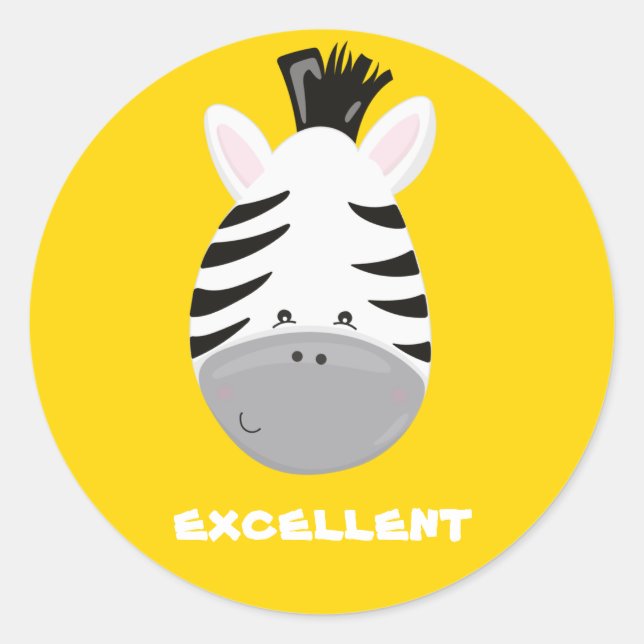 Zebra custom text school teacher jungle yellow classic round sticker (Front)