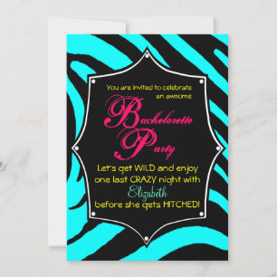 Zebra Customize Bachelorette Party Blue Invitation