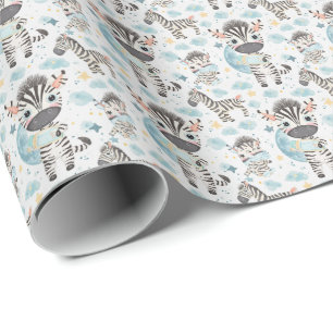 Zebra Cute Baby Pastel Watercolor Pattern  Wrapping Paper