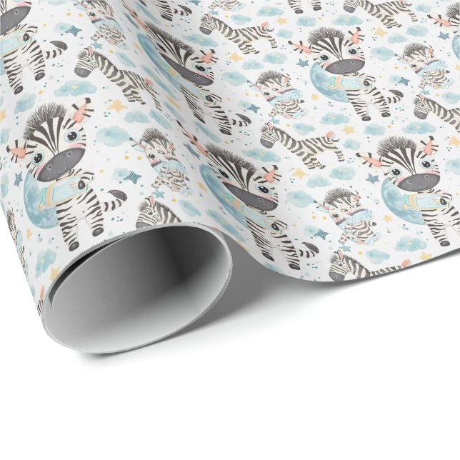 Zebra Cute Baby Pastel Watercolor Pattern  Wrapping Paper (Roll Corner)