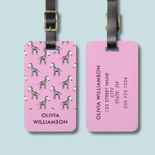 Zebra cute kids pink luggage tag