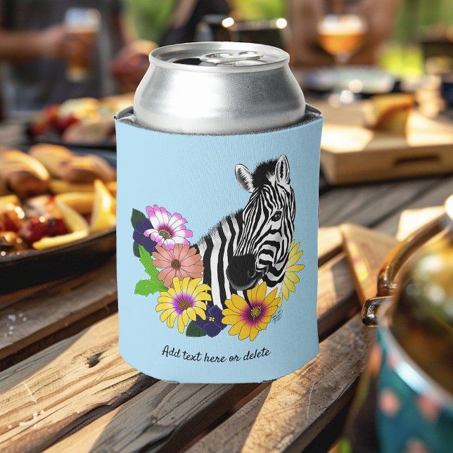 Zebra Daisies Blue Can Cooler (Creator Uploaded)