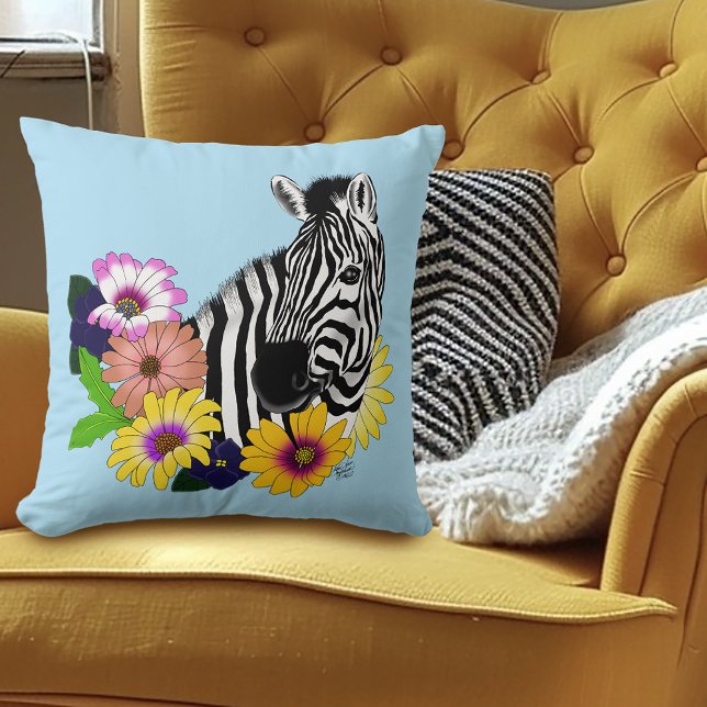Zebra Daisies Blue Cushion (Creator Uploaded)