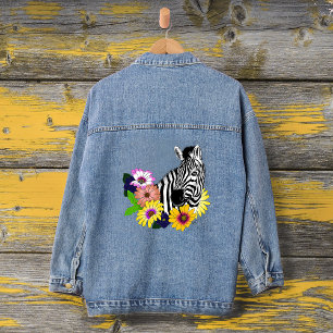 Zebra Daisies Blue Denim Jacket