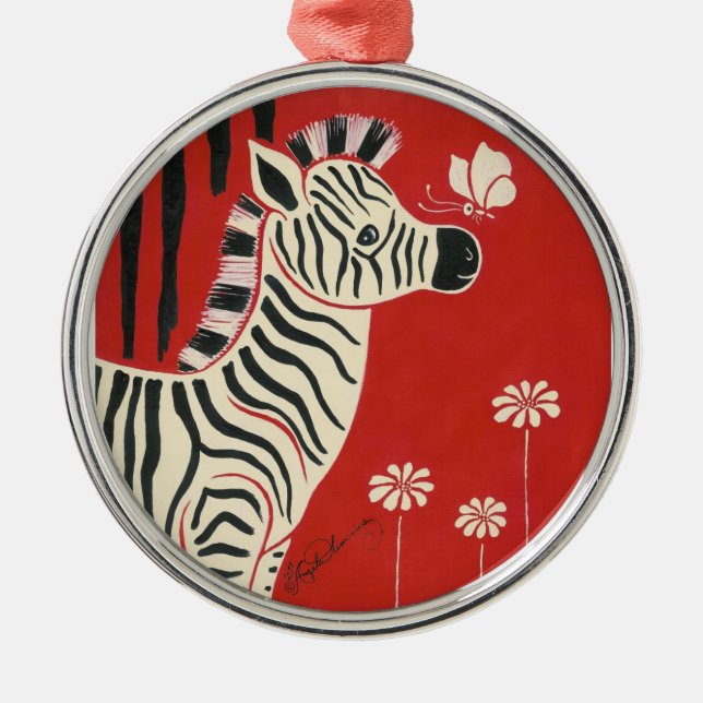 Zebra, Daisies & Butterfly Metal Tree Decoration (Front)