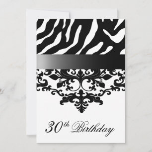 Zebra Damask Fabulous 30th Birthday Party Invitation