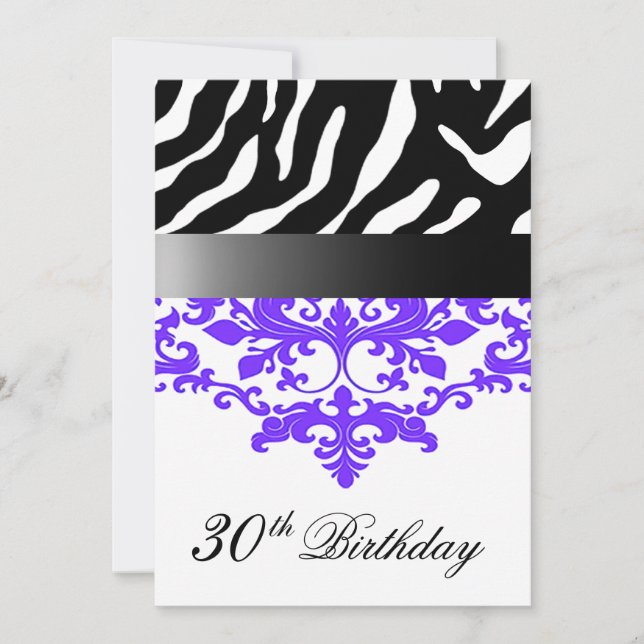 Zebra Damask Fabulous 30th Birthday Party Invitation (Front)