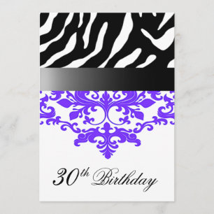 Zebra Damask Fabulous 30th Birthday Party Invitation