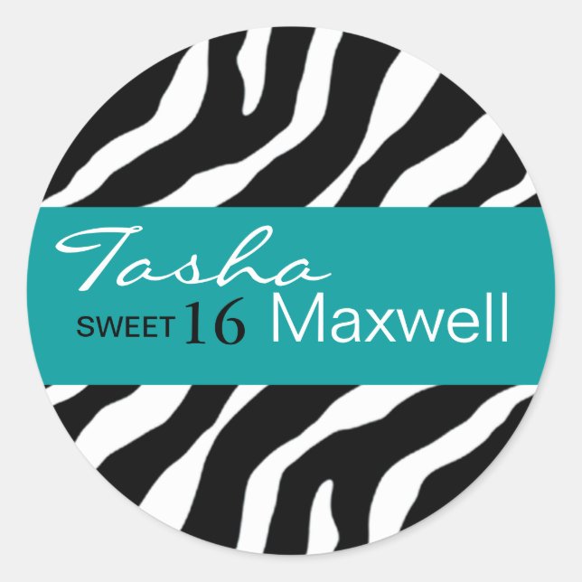 Zebra Damask Fabulous Sweet 16 Party Sticker (Front)