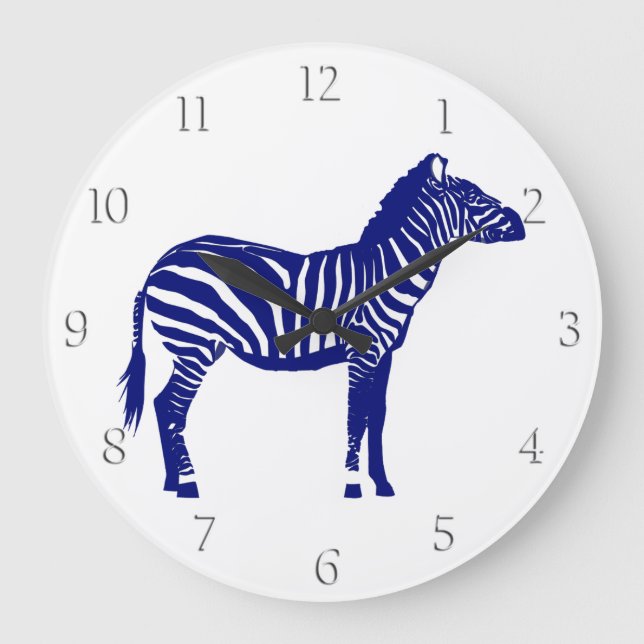 Zebra - Dark Cobalt Blue and White Large Clock (Front)