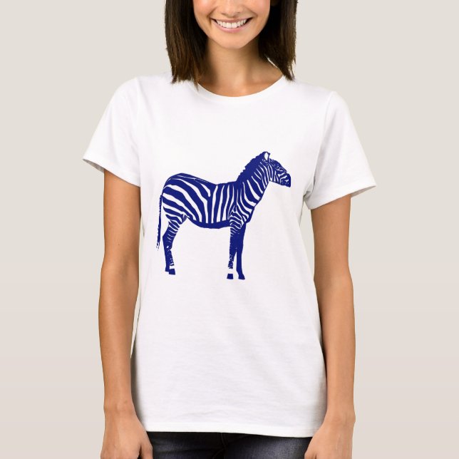 Zebra - Dark Cobalt Blue and White T-Shirt (Front)