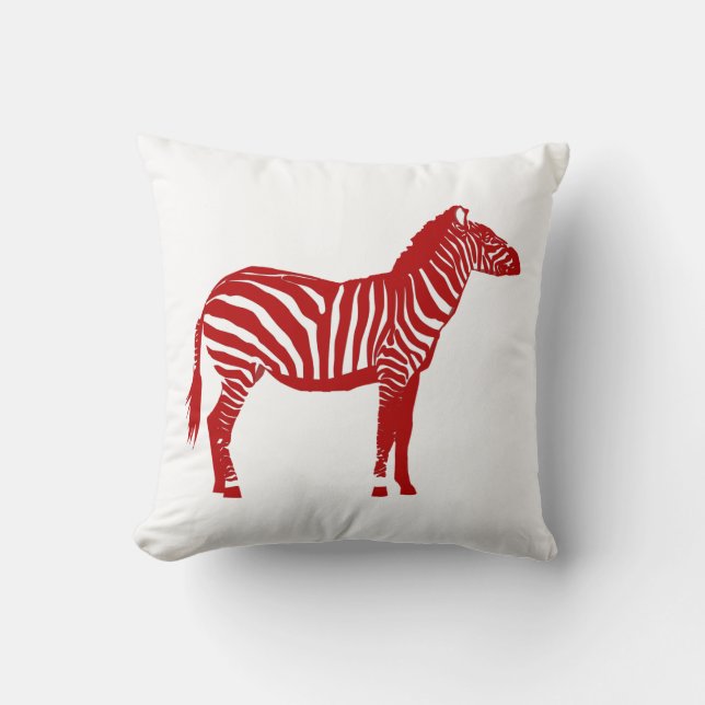 Zebra - Deep Red and White Cushion (Front)