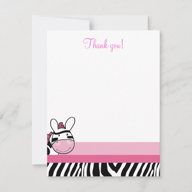 Zebra Diva Baby Pink 4x5 Flat Thank you note Note Card (Front)