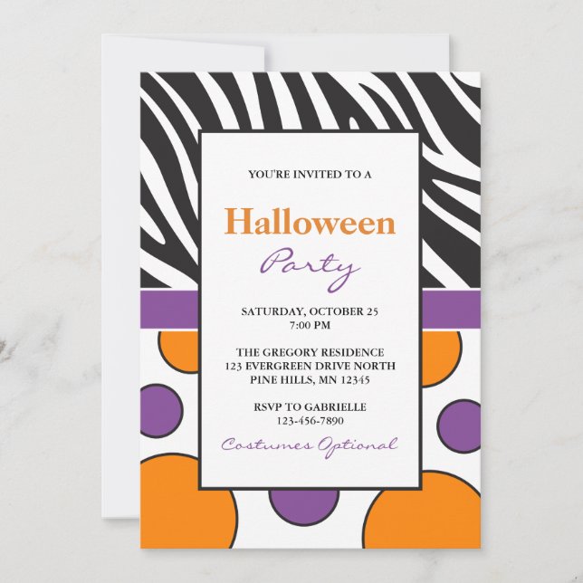 Zebra Dots Halloween Party Invitations (Front)
