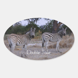 Zebra Double Take Photo Oval Sticker