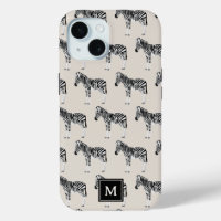 Zebra Exotic Animal Pattern Beige Monogram