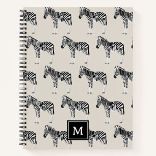 Zebra Exotic Animal Pattern Beige Monogram Notebook