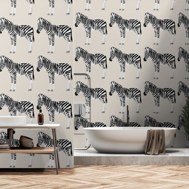 Zebra Exotic Animal Pattern Beige Wallpaper (Bathroom)