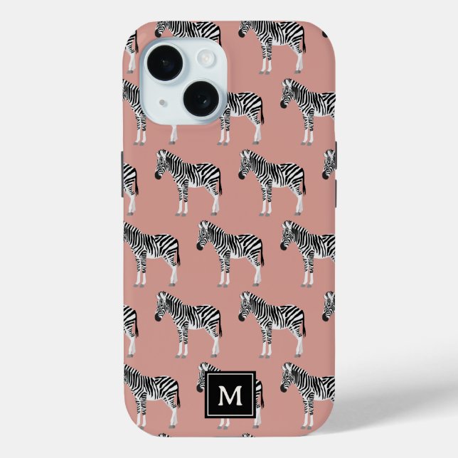 Zebra Exotic Animal Pattern Blush Pink Monogram Case-Mate iPhone Case (Back)