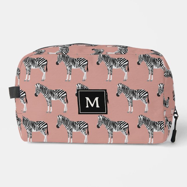 Zebra Exotic Animal Pattern Blush Pink Monogram Dopp Kit (Front)