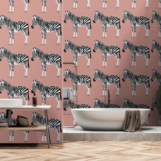 Zebra Exotic Animal Pattern Blush Pink Wallpaper (Bathroom)