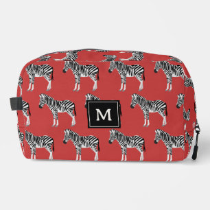 Zebra Exotic Animal Pattern Deep Red Monogram Dopp Kit