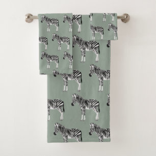 Zebra Exotic Animal Pattern Sage Green Bath Towel Set