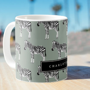 Zebra Exotic Animal Pattern Sage Green  Coffee Mug