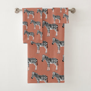Zebra Exotic Animal Pattern Terracotta  Bath Towel Set