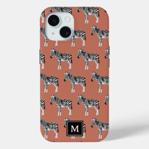Zebra Exotic Animal Pattern Terracotta Monogram iPhone 15 Case