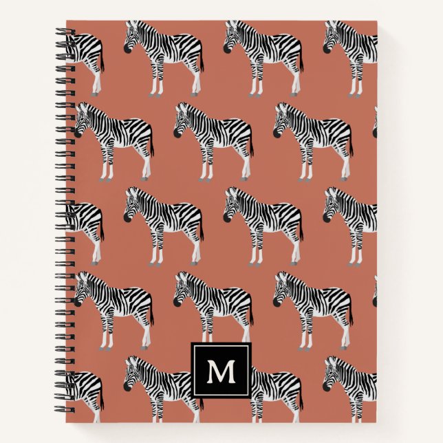 Zebra Exotic Animal Pattern Terracotta Monogram Notebook (Front)