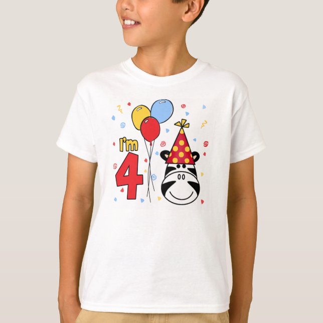 Zebra Face  4th Birthday T-Shirt (Front)
