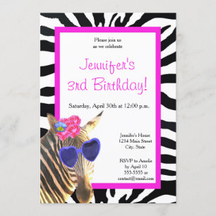 Zebra fashion glamour animal girl happy birthday invitation