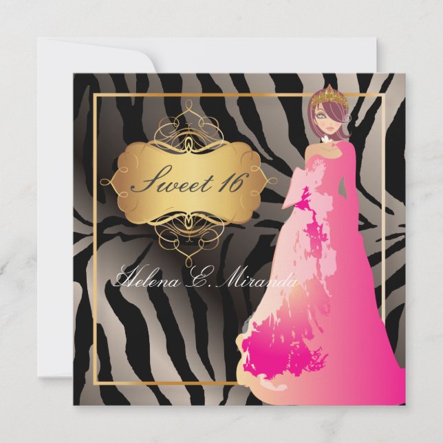 ZEBRA FAUX SILVER/Sweet 16/ Quinceañera Invitation (Front)