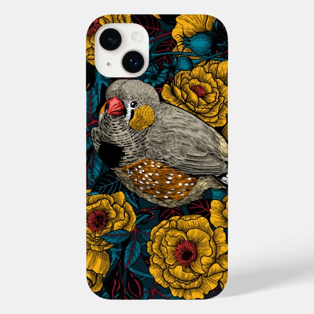 Zebra finch and rose bush Case-Mate iPhone case (Back)