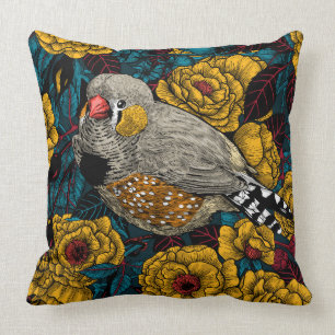 Zebra finch and rose bush cushion