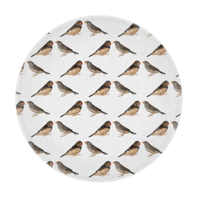 Zebra Finch Frenzy Glass Cutting Board (Front)