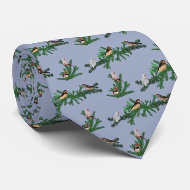 Zebra Finch Party Tie Double Sided (Blue) (Rolled)
