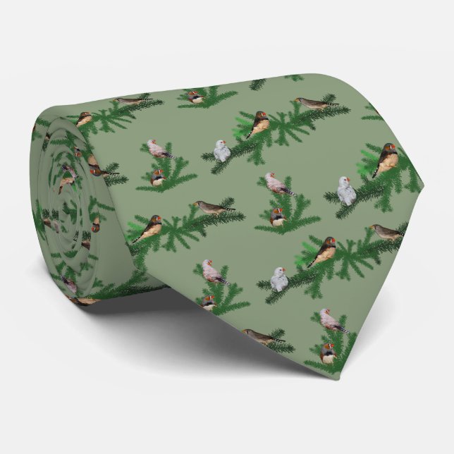 Zebra Finch Party Tie Double Sided (Green) (Rolled)