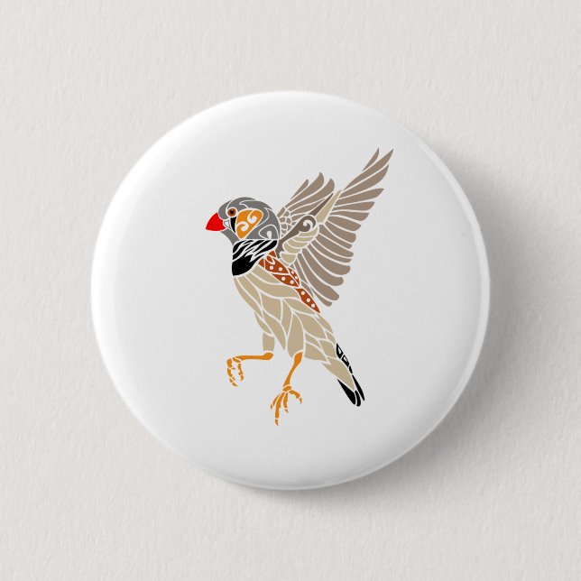 Zebra finch tribal tattoo design 6 cm round badge (Front)