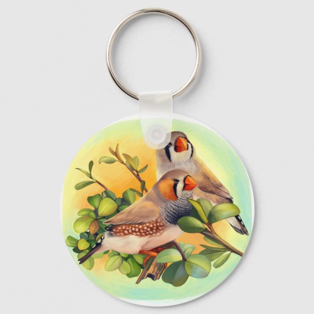 Zebra finches realistic painting key ring (Front)
