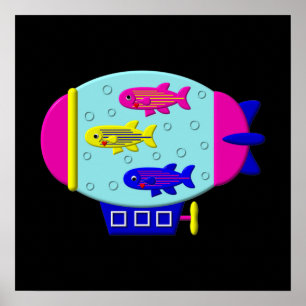 Zebra Fish in a Zeppelin Poster