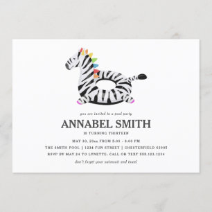 Zebra Float Birthday Pool Party Invitation