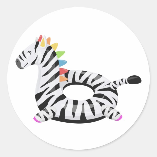 Zebra Floatie Pool Birthday Party Classic Round Sticker (Front)