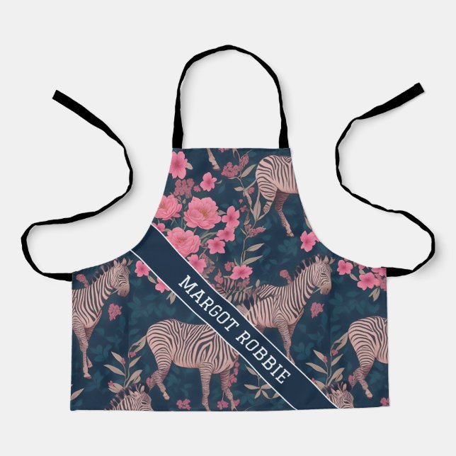 Zebra Floral Colourful Personalised Pattern Apron (Front)