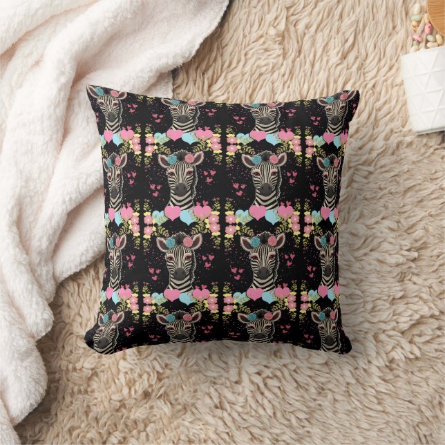 Zebra Floral Heart Pattern Cushion (Blanket)
