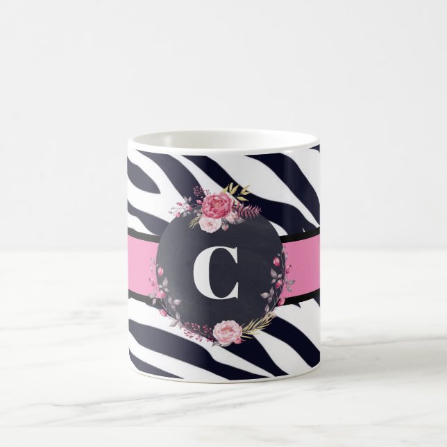 Zebra Floral Monogram Classic Mug (Center)