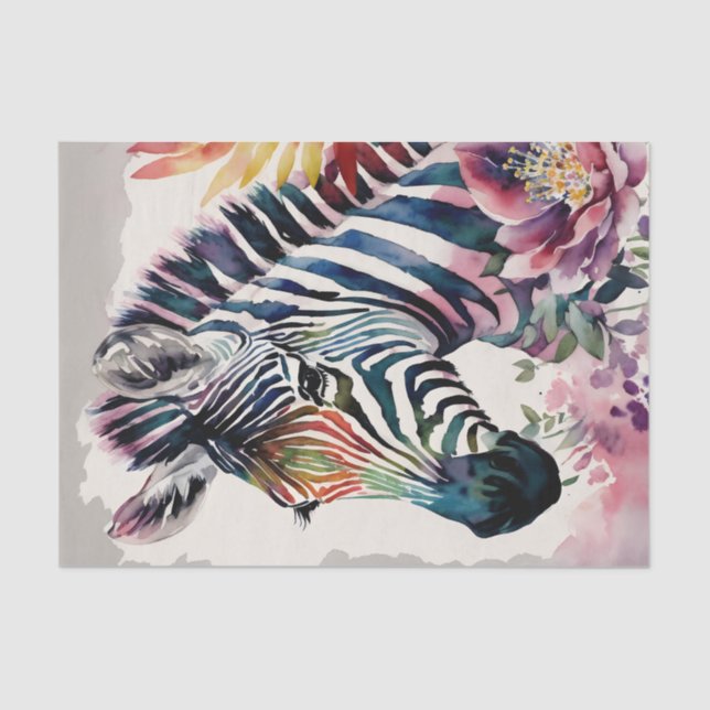 Zebra Floral Watercolor Art Tissue Paper (Front)